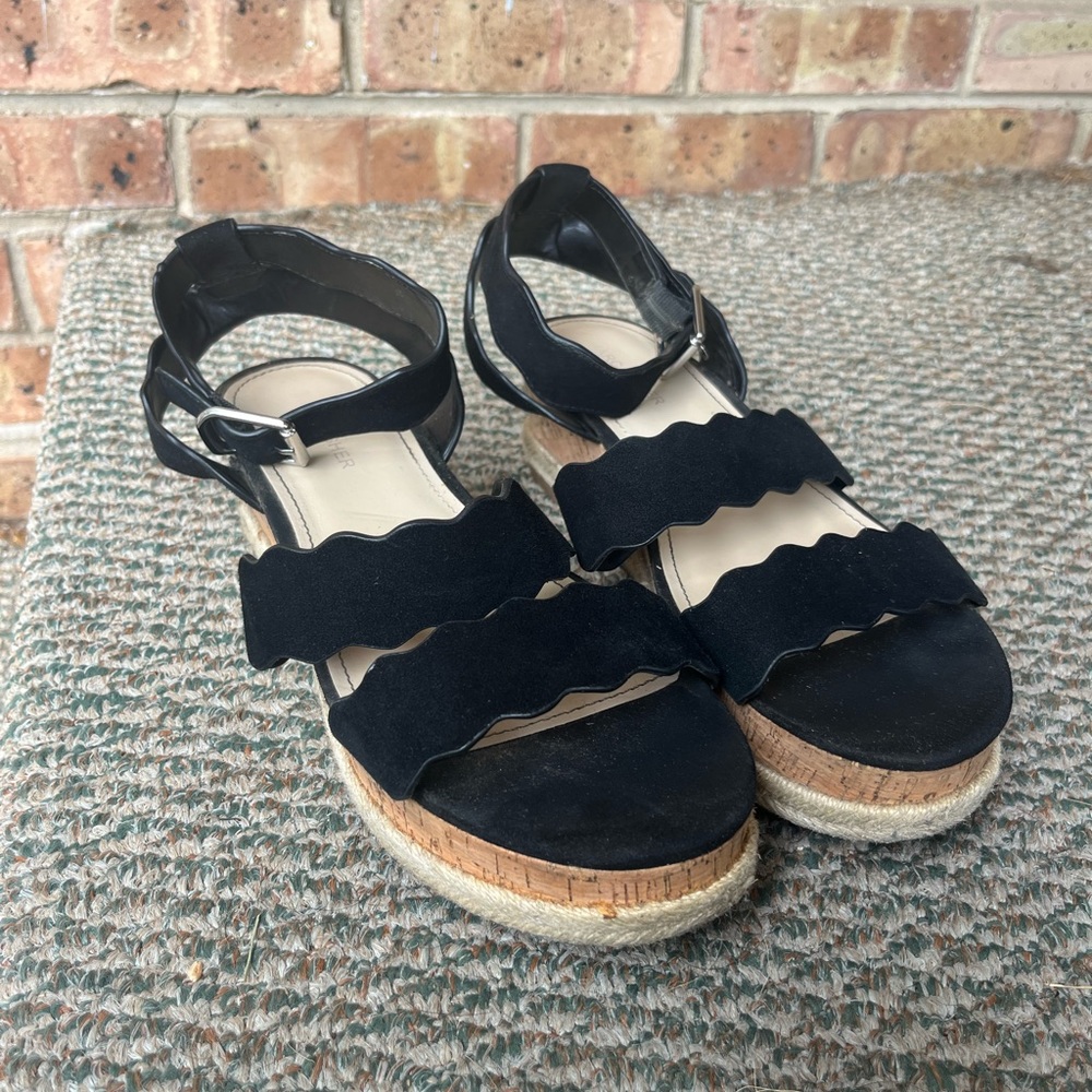 Marc Fisher Black Suede Platform Scalloped Sandals
